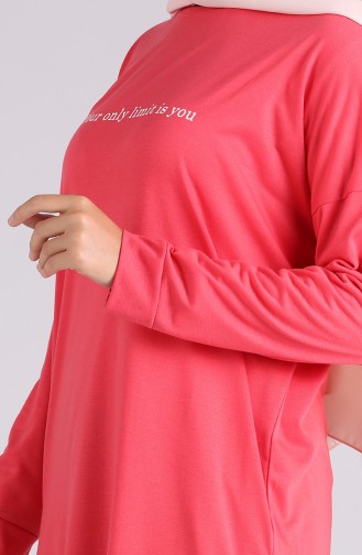 Baskılı Uzun Sweatshirt 8143-02 Nar Çiçeği