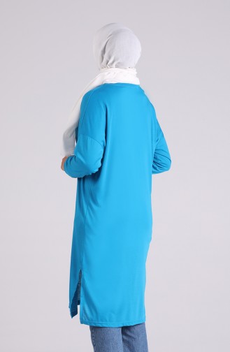 Baskılı Uzun Sweatshirt 8143-03 Mavi