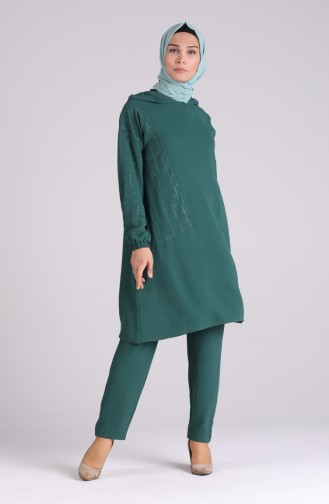 Kapüşonlu Tunik Pantolon İkili Takım 1003-01 Zümrüt Yeşili