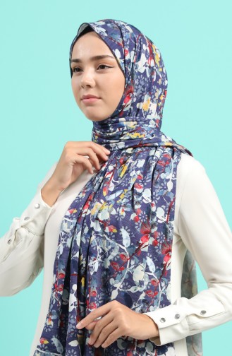 Desenli Penye Şal 54340-01 Açık Lacivert