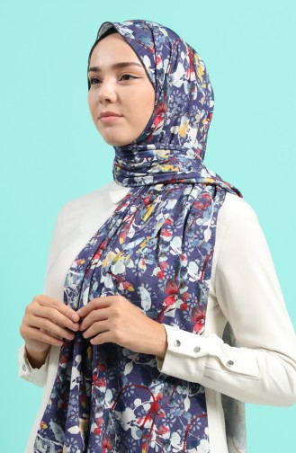 Desenli Penye Şal 54340-01 Açık Lacivert