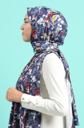 Desenli Penye Şal 54340-01 Açık Lacivert