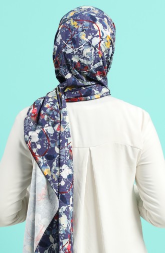 Desenli Penye Şal 54340-01 Açık Lacivert