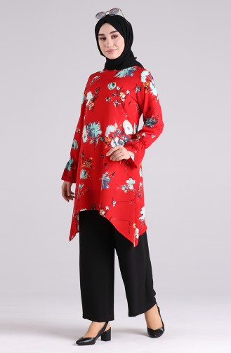 Patterned Tunic Trousers Double Suit 3772-02 Red 3772-02