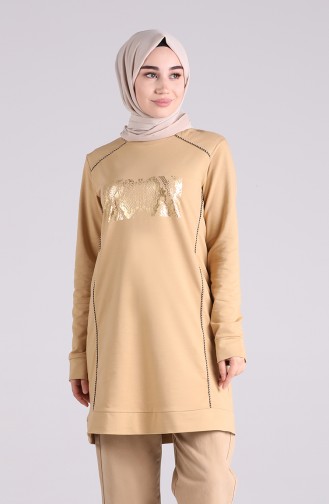 Baskılı Spor Tunik 0339-03 Camel