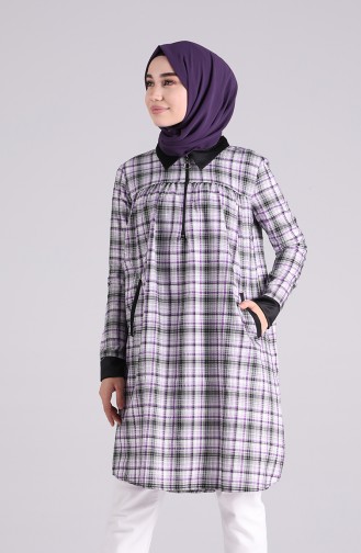 Desenli Cepli Tunik 1015-05 Siyah Mor