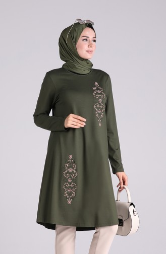 Nakışlı Taşlı Tunik 1253-04 Haki