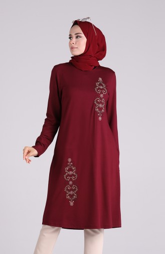 Nakışlı Taşlı Tunik 1253-05 Mürdüm