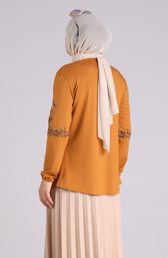 Büyük Beden Taş Baskılı Bluz 0531-02 Hardal
