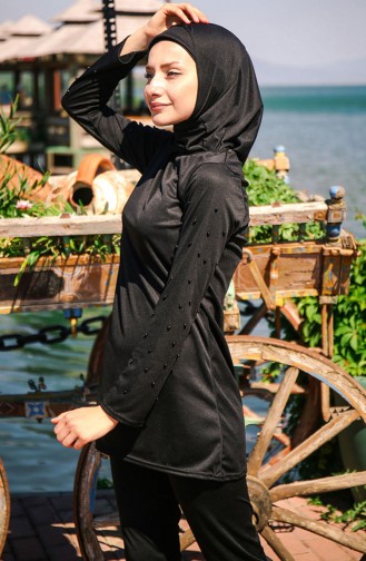 Schwarz Hijab Badeanzug 1012