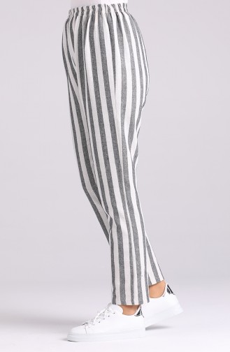 Elastic Waist Striped Pants 5484-04 Black 5484-04