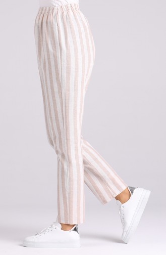 Elastic Waist Striped Pants 5484-06 Beige 5484-06