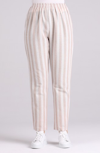Elastic Waist Striped Pants 5484-06 Beige 5484-06