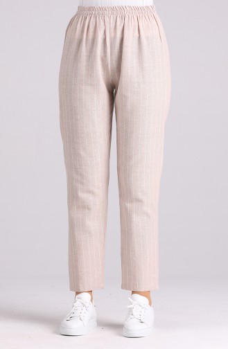 Striped Pants with Elastic Waist 5844-02 Beige 5844-02