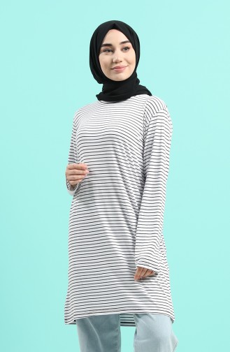 Çizgili Tunik 2250-03 Beyaz