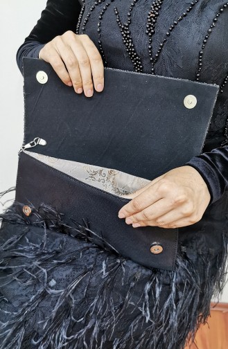 Bayan Clutch Portföy Taşlı Çanta 400113-201 Siyah