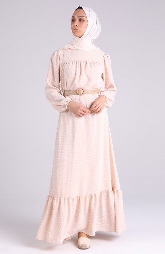 Belted Gathered Dress 4466-01 Beige 4466-01