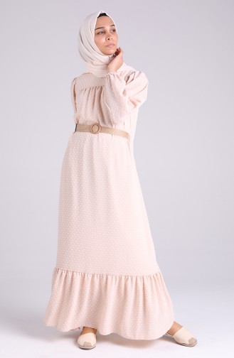 Belted Gathered Dress 4466-01 Beige 4466-01