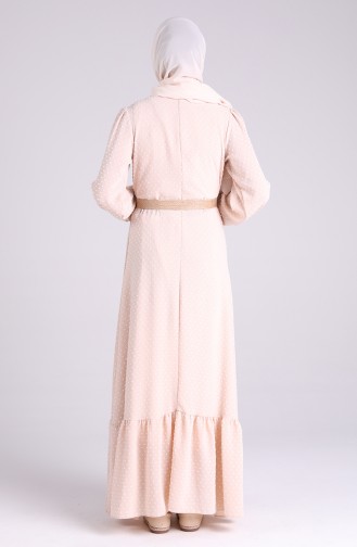 Belted Gathered Dress 4466-01 Beige 4466-01