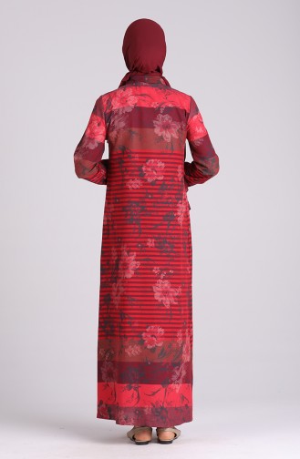 Floral-patterned Buttoned Dress 5164-01 Red 5164-01