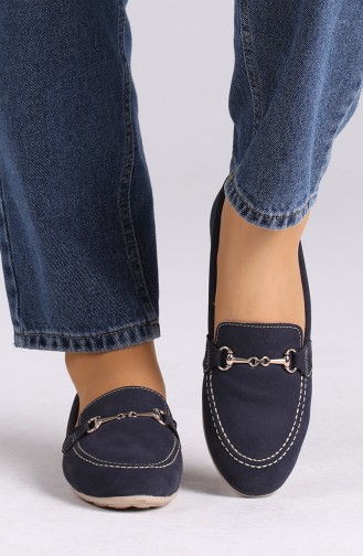 Navy Blue Women`s Flats 0403-12