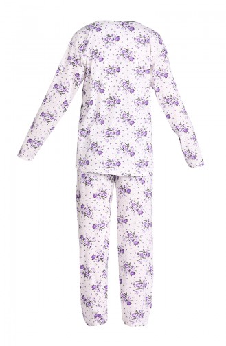 Çiçek Desenli Pijama Takım 1400-05 Beyaz Mor