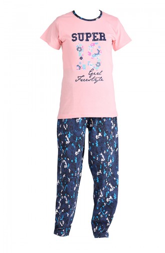 Baskılı Kısa Kol Pijama Takım 2736-04 Somon