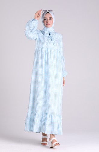 Balloon Sleeve Dress 1395-04 Ecru Blue 1395-04