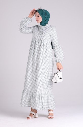 Balloon Sleeve Dress 1395-06 Ecru Green 1395-06