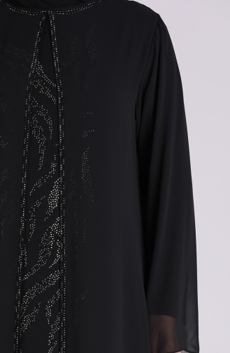 Büyük Beden Taş Baskılı Şifon Abiye Elbise 4580-01 Siyah