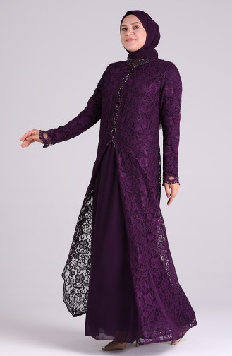 Purple Hijab Evening Dress 1165-07