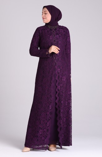 Purple Hijab Evening Dress 1165-07