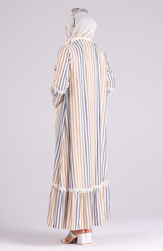 Büyük Beden Çizgili Elbise 17919-01 Bej Lacivert
