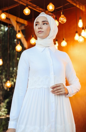 Weiß Hijab Kleider 8259-02