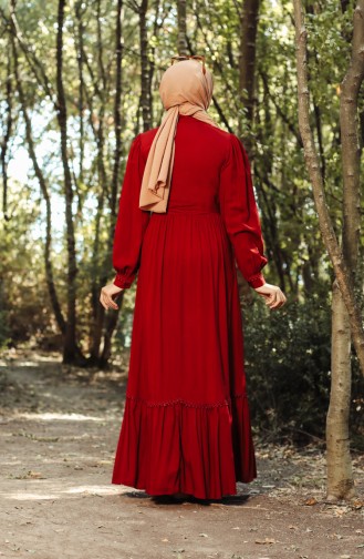 Shirred Viscose Dress with Scallops 8260-01 Burgundy 8260-01