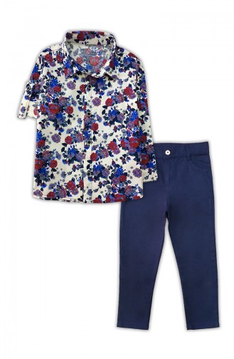 Floral Shirt And Trouser Suit G0337 Navy Blue 0337