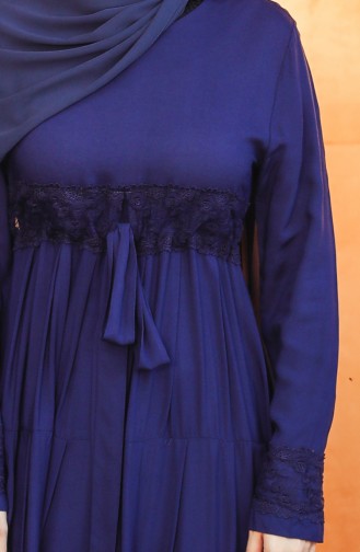 Scalloped Belted Viscose Dress 8262-05 Navy Blue 8262-05