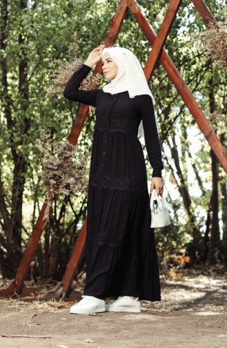 Schwarz Hijab Kleider 8259-03