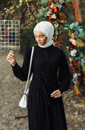 Schwarz Hijab Kleider 8260-05