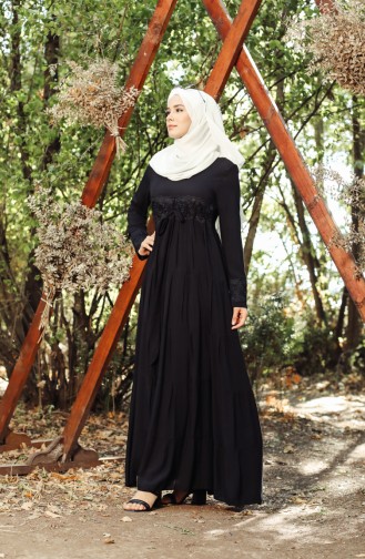 Schwarz Hijab Kleider 8262-04