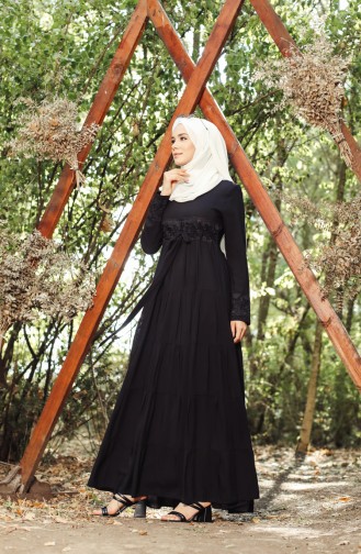 Schwarz Hijab Kleider 8262-04