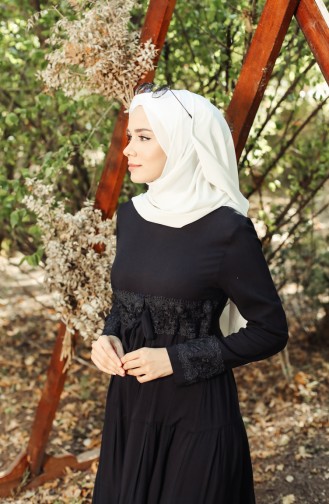 Fistolu Kuşaklı Viskon Elbise 8262-04 Siyah