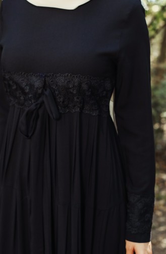 Fistolu Kuşaklı Viskon Elbise 8262-04 Siyah