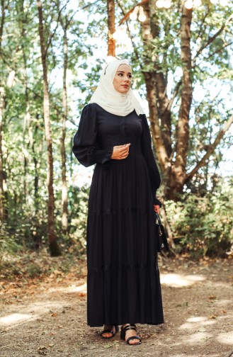 Fistolu Viskon Elbise 8261-03 Siyah
