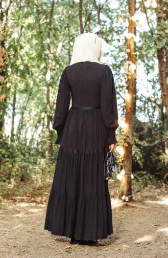 Fistolu Viskon Elbise 8261-03 Siyah