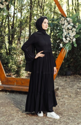Schwarz Hijab Kleider 8263-04