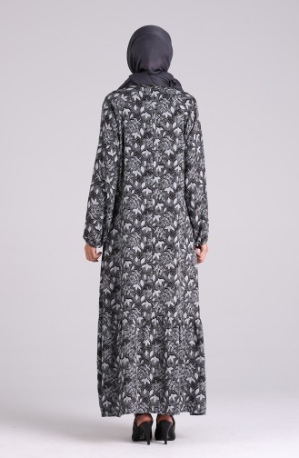 Patterned Shirred Dress 5322-04 Black 5322-04