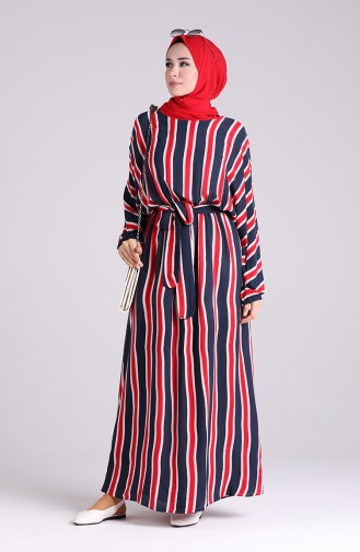 Elastic waist Striped Dress 1209-01 Navy Blue Red 1209-01