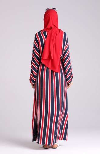 Elastic waist Striped Dress 1209-01 Navy Blue Red 1209-01