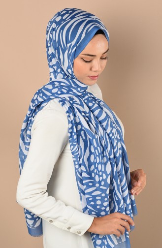 Zebra Desenli Mevsimlik Şal 90659-08 Açık Mavi Beyaz